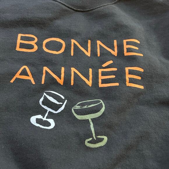 Anthropologie Phthalo Ruth Crew Sweatshirt Medium Navy Blue Bonne Annee Preppy - Picture 5 of 5